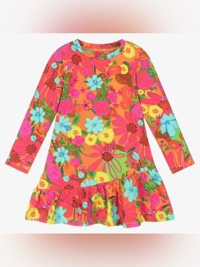 Rosalita Senoritas Girls Floral Cotton Dress in Orange, Pink and Aqua